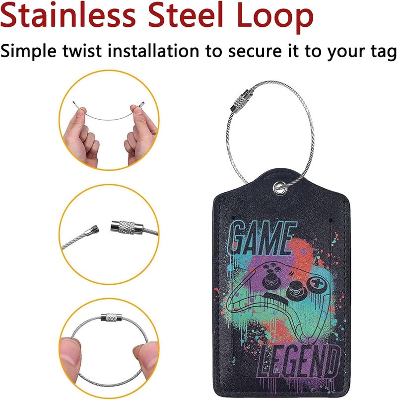GACCAP 2 Pack Luggage Tags for Suitcase, Privacy Cover ID Label with Stainless Steel and Address Card for Travel Bag Backpack Cruise Ship Essentials Tag Men Boys - Game Legend - Image 2